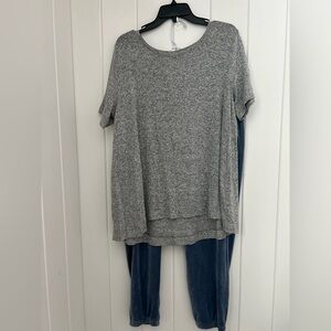 OLD NAVY womens L Joggers velour pants Top Large Blue joggers LOT Knit Shirt